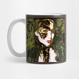 Beautiful girl, with mask. Like royal, but dark. Pale skin and red lips. So bright. Mug